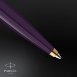 parker 51 ballpoint pen deluxe plum barrel with gold trim medium 18k gold point with black ink refill