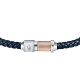 maserati jewels silver, blue leather , yellow gold 215mm bracelet