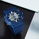 sector digital dual time, chime, stopwatch, navy silicone watch