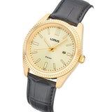 lorus quartz gents gold plated champagne dial strap watch