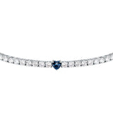 tesori bracelet 925 silver white cz with sapphire heart centre cz 19cm