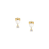 perla stud earrings 925 silver pearl with drop cz 18k gp